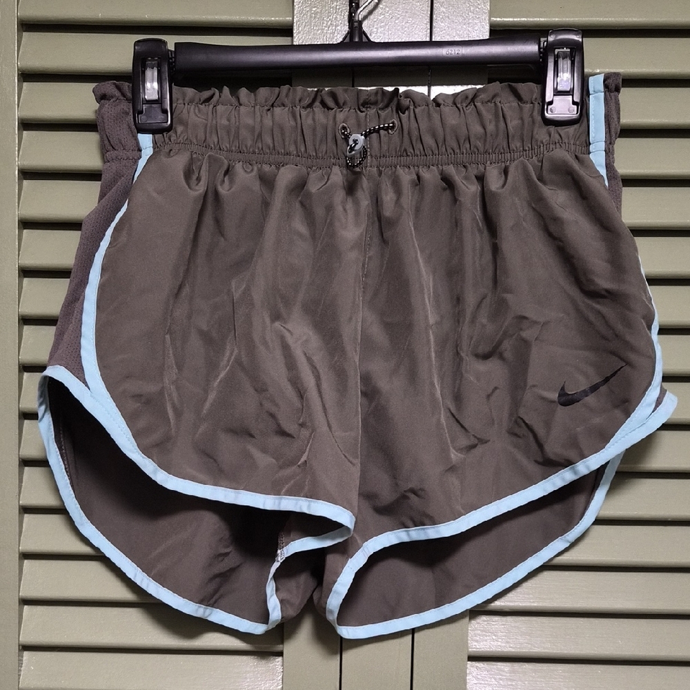 Nike Women's Athletic Shorts in Dark Green with Light Blue Accents